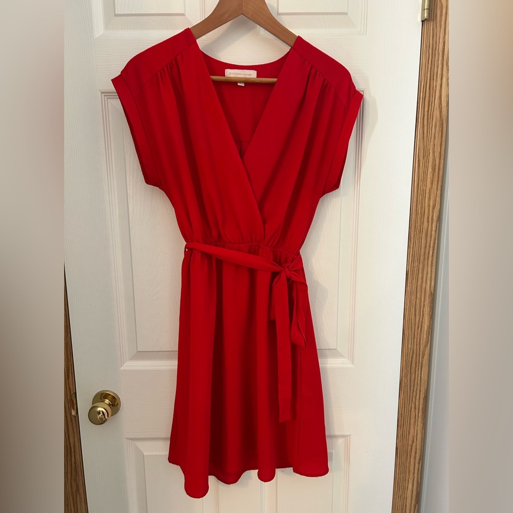 Monteau Red Wrap Midi Dress with Tie Front
